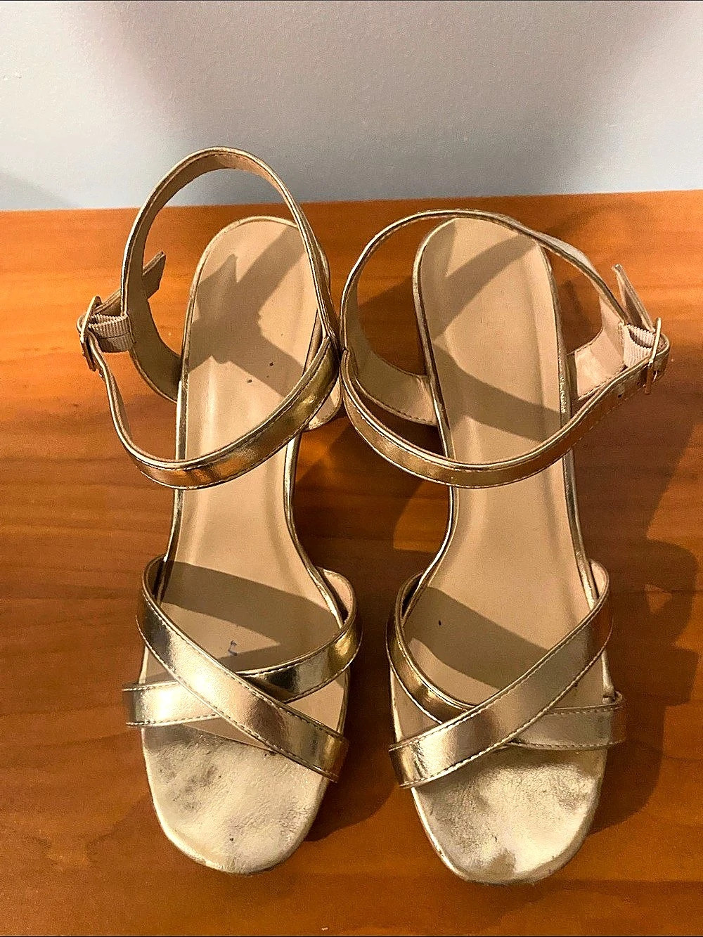 Gold Ankle-Strap Heels